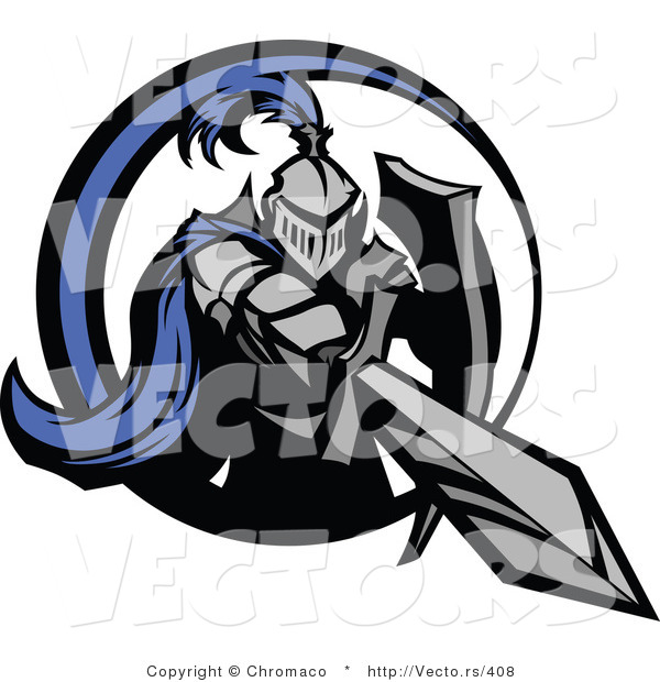 Vector of a Blue Knight Stabbing Forward with Double-Edge Sword