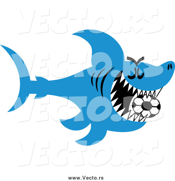 Vector of a Blue Shark Swimming with a Soccer Ball in His Mouth