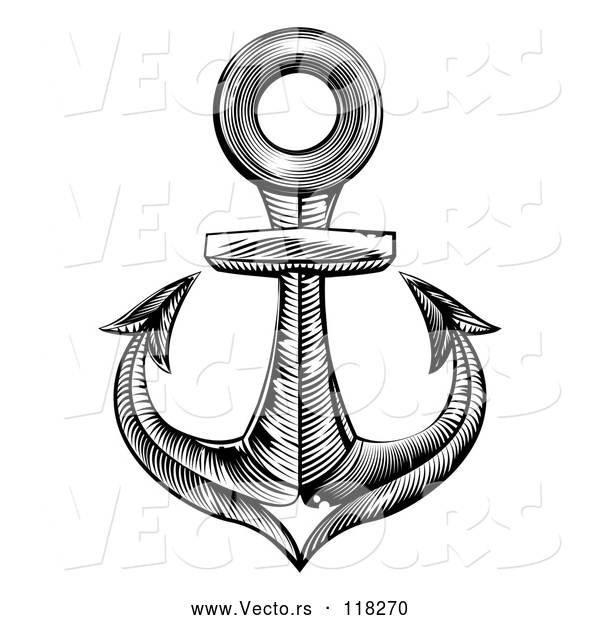 Vector of a Boat Anchor - Black and White Engraved Theme