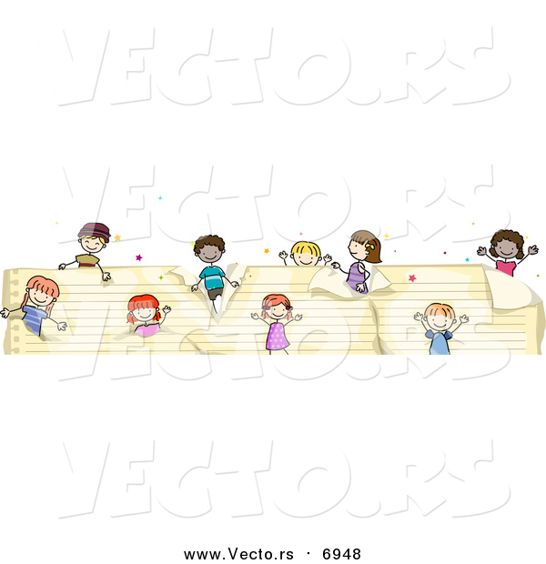 Vector of a Border of Stick Kids on Ruled Paper