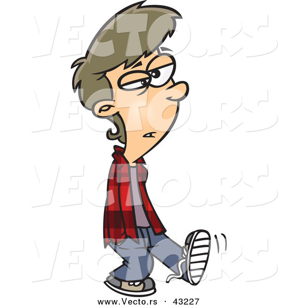 Vector of a Bored Cartoon Teenage Boy Walking with Hands in His Pockets
