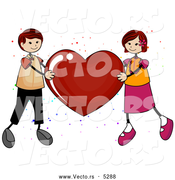 Vector of a Boy and Girl Holding up a Love Red Heart