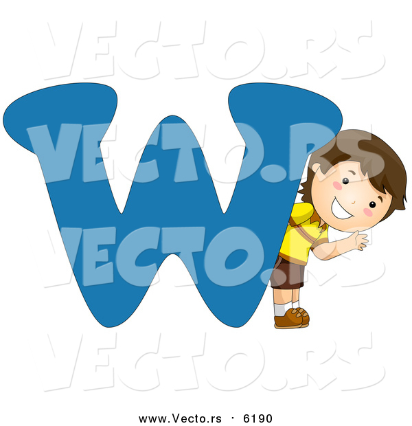 Vector of a Boy Beside Alphabet Letter W