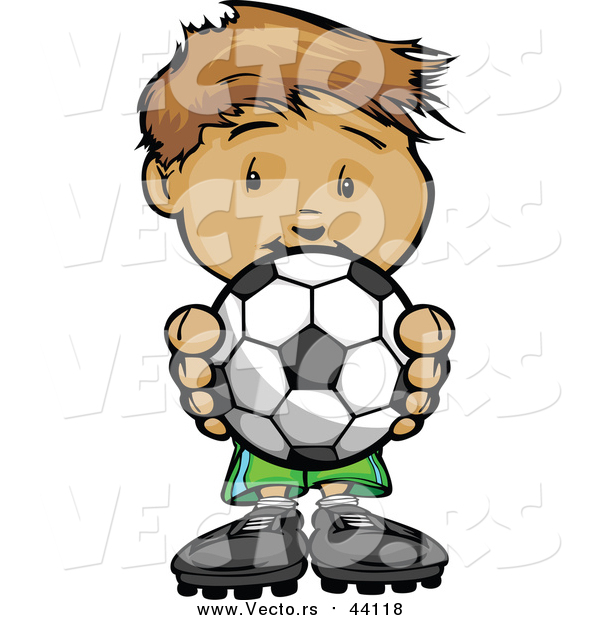 Vector of a Boy Holding Soccer Ball - Cartoon Style