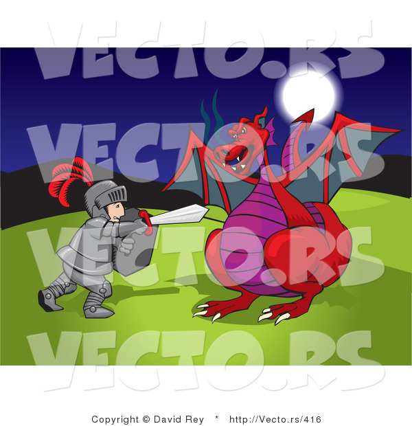 Vector of a Brave Knight Battling Red Dragon