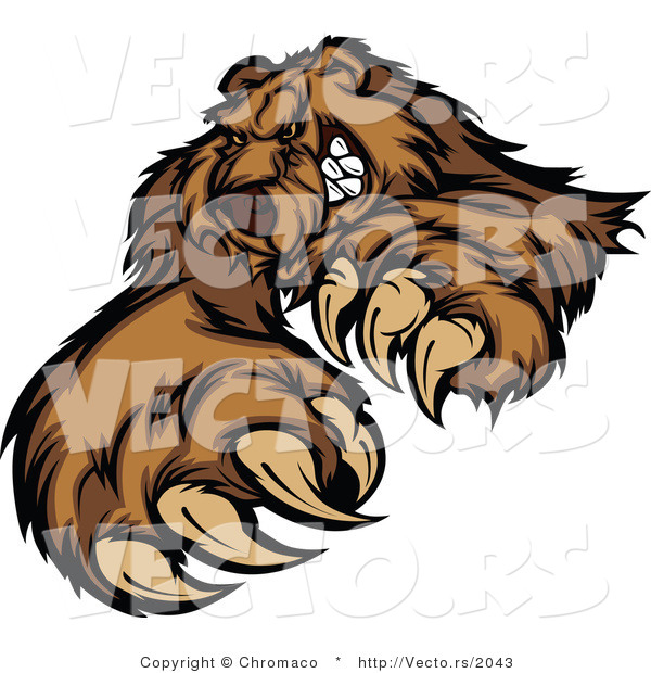 Vector of a Brown Bear Stiking with Claws While Grinning - Coloring Page Outline