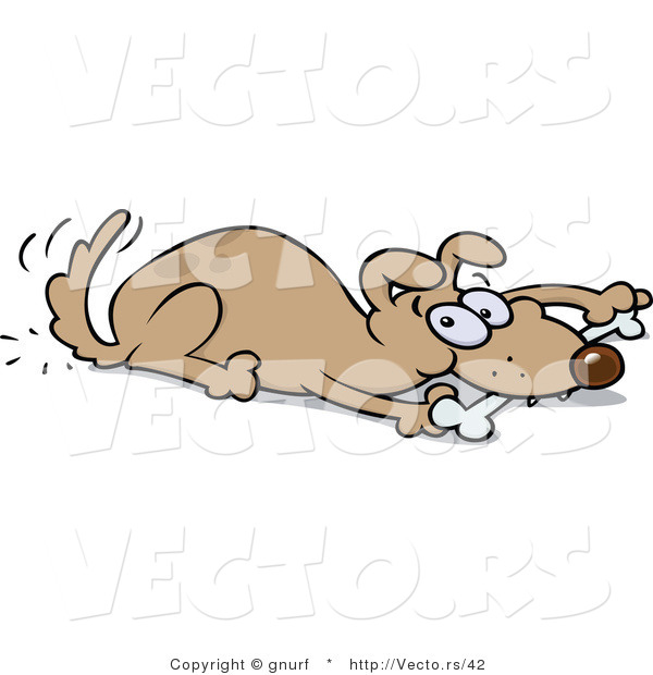 Vector of a Brown Dog Eating Bone While Wagging His Tail