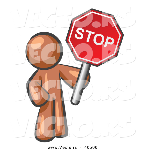 Vector of a Brown Man Holding a Red Stop Sign