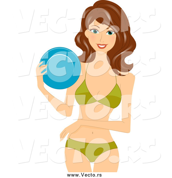 Vector of a Brunette Caucasian Summer Woman with a Frisbee