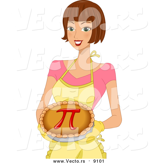 Vector of a Brunette White Female Baker Holding a Pie with a Pi Day Symbol