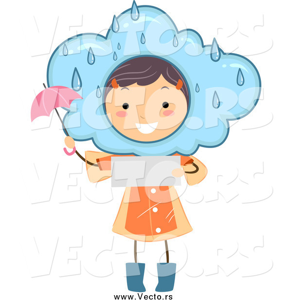 Vector of a Brunette White Stick Girl Reading a Rainy Weather Forecast