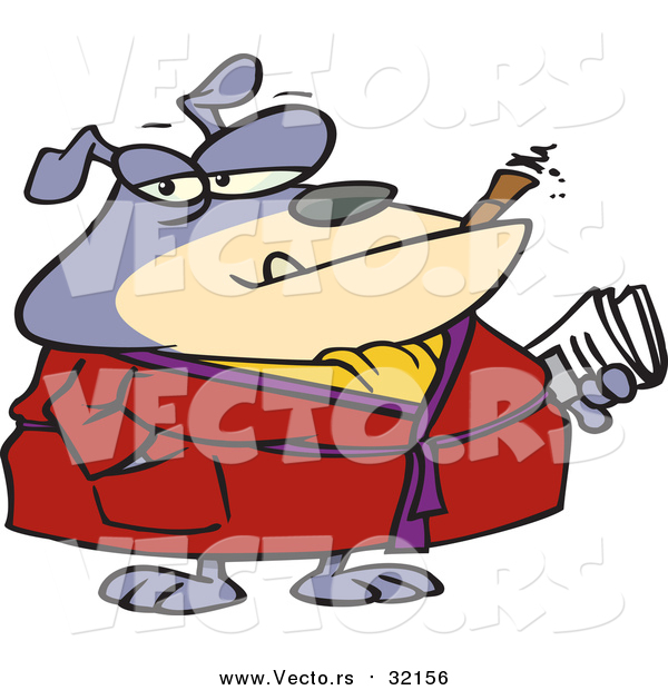 Vector of a Bulldog Smoking a Cigar in His Robe
