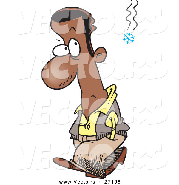 Vector of a Burnt Cartoon Black Man Watching a Snowflake Fall
