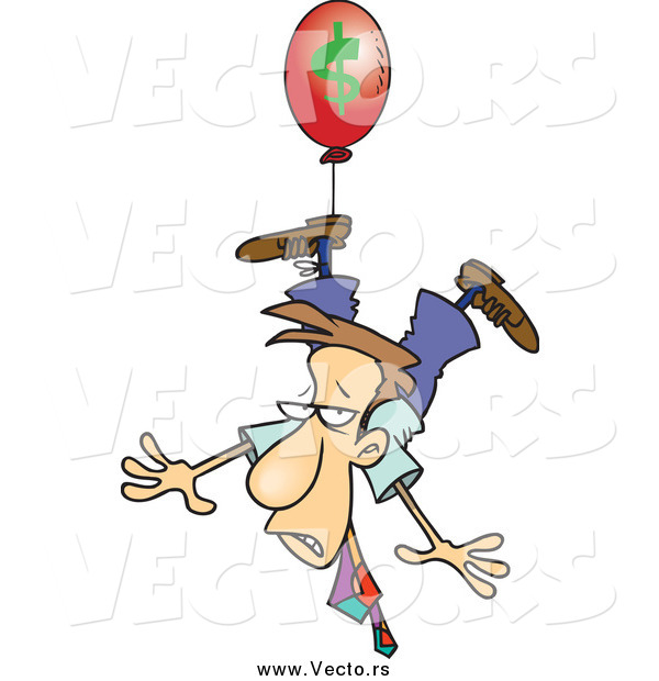 Vector of a Business Man Being Carried Away by a Red Inflation Balloon