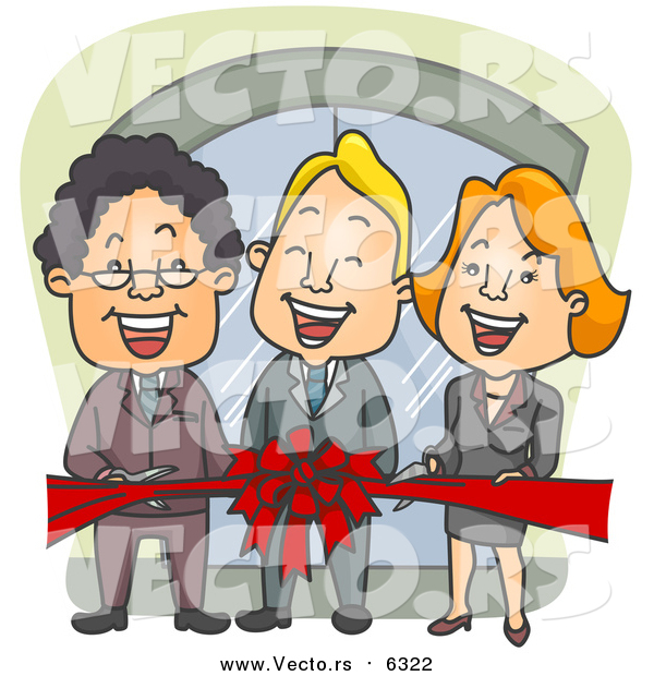 Vector of a Business Team Cutting a Red Ribbon