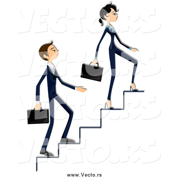 Vector of a Business Woman and Man Climbing up Stairs