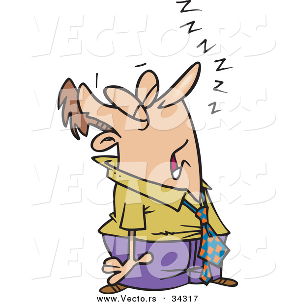 Vector of a Business-Man Sleeping While Standing - Cartoon Style