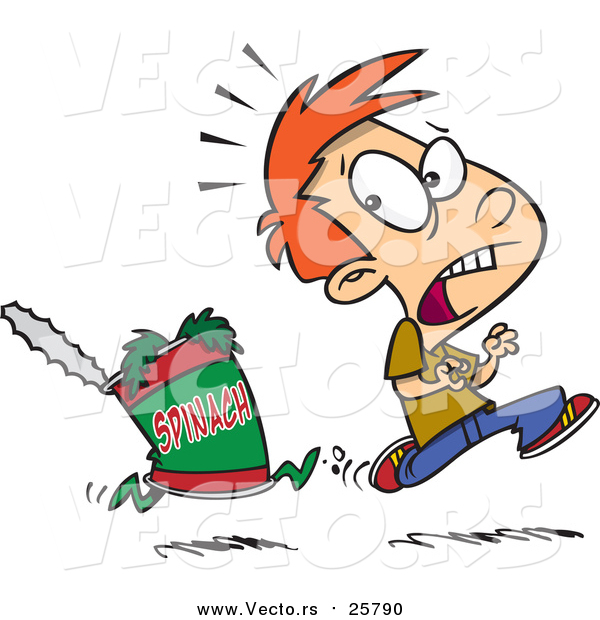Vector of a Can of Spinach Chasing a Red Haired White Boy