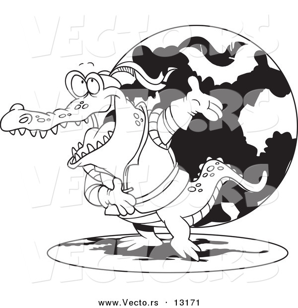 Vector of a Cartoon Actor Crocodile Bowing - Coloring Page Outline