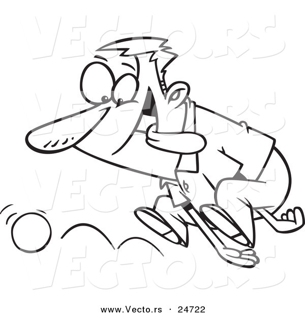 Vector of a Cartoon ADD Distracted Man Chasing a Ball - Outlined Coloring Page