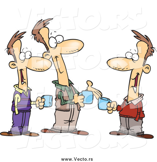 Vector of a Cartoon Adult Brothers Talking over Coffee