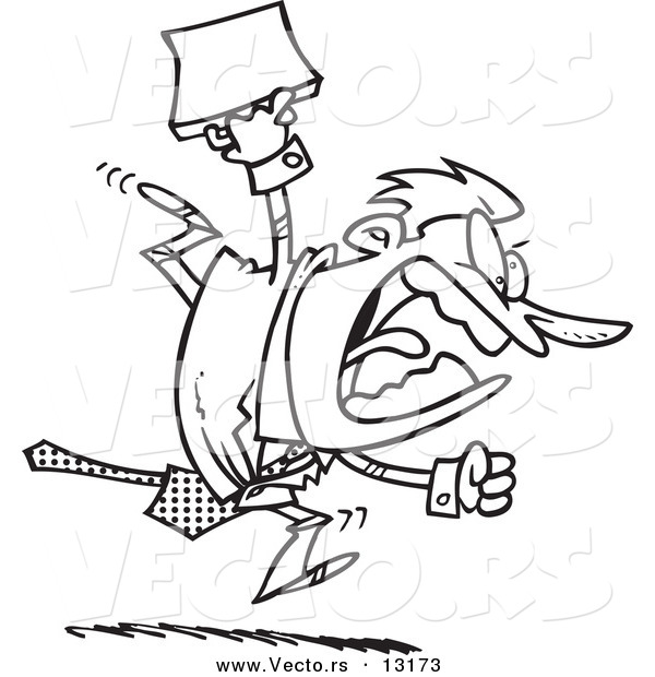 Vector of a Cartoon Aggressive Businessman Running - Coloring Page Outline