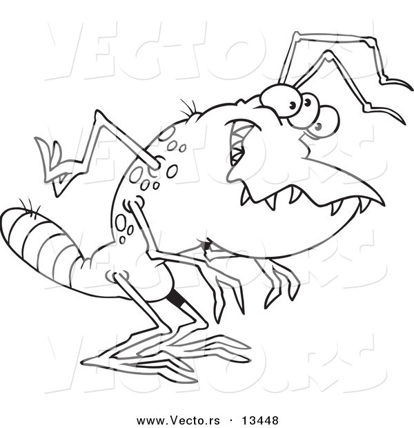 Vector of a Cartoon Alien with a Striped Tail - Coloring Page Outline