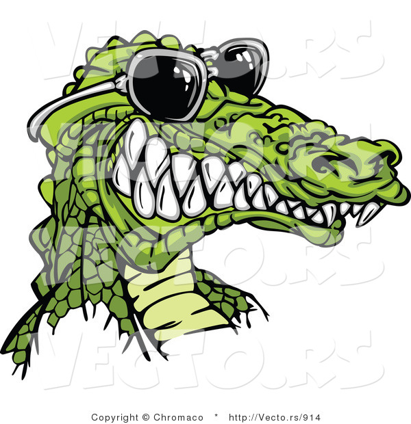 Vector of a Cartoon Alligator Gritting Teeth While Wearing Sunglasses