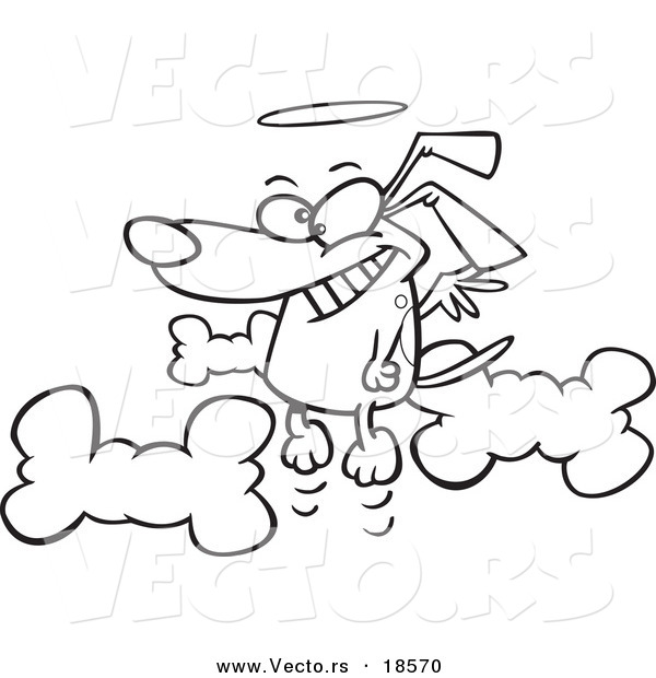 Vector of a Cartoon Angel Dog in Heaven - Outlined Coloring Page
