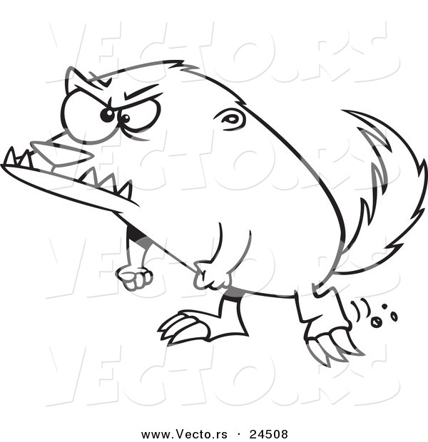 Vector of a Cartoon Angry Honey Badger - Outlined Coloring Page