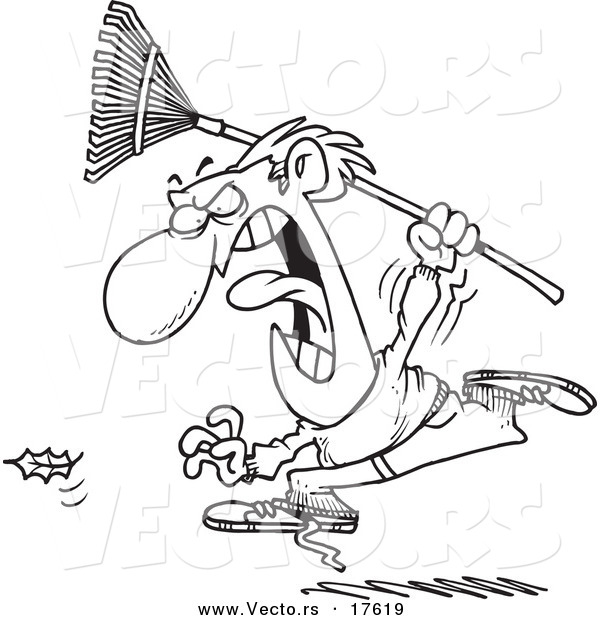 Vector of a Cartoon Angry Man Chasing a Falling Leaf - Coloring Page Outline