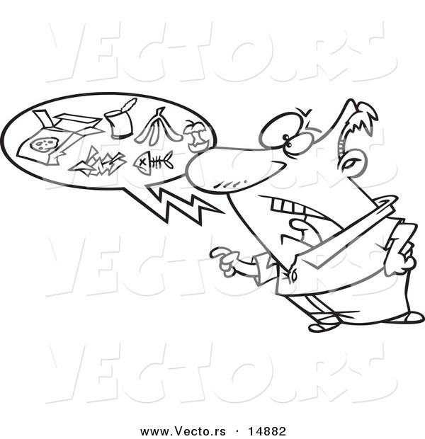 Vector of a Cartoon Angry Man Talking Trash - Coloring Page Outline