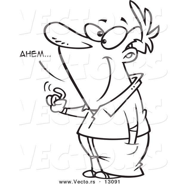 Vector of a Cartoon Annoying Man Making an Ahem Sound and Tapping - Outlined Coloring Page