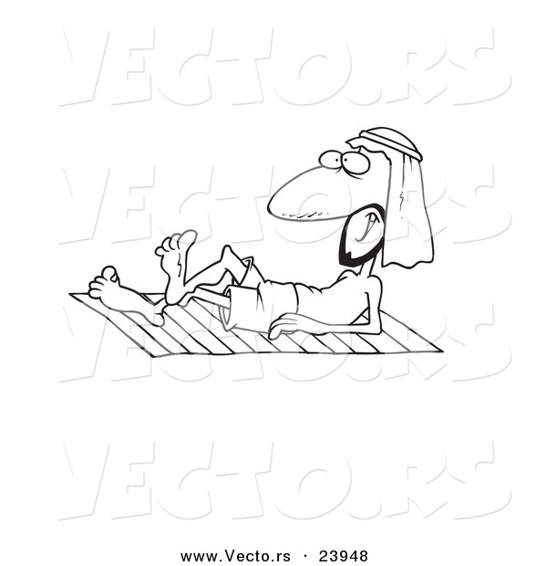 Vector of a Cartoon Arabian Man Sun Bathing - Coloring Page Outline