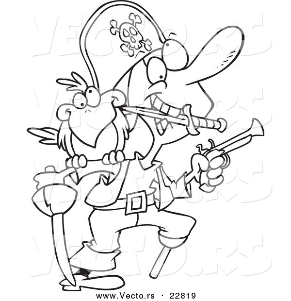 Vector of a Cartoon Armed Pirate - Coloring Page Outline