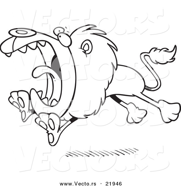 Vector of a Cartoon Attacking Lion - Outlined Coloring Page
