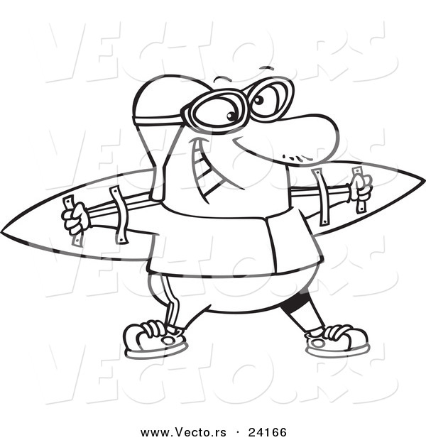 Vector of a Cartoon Aviator Wearing Strap on Wings - Coloring Page Outline