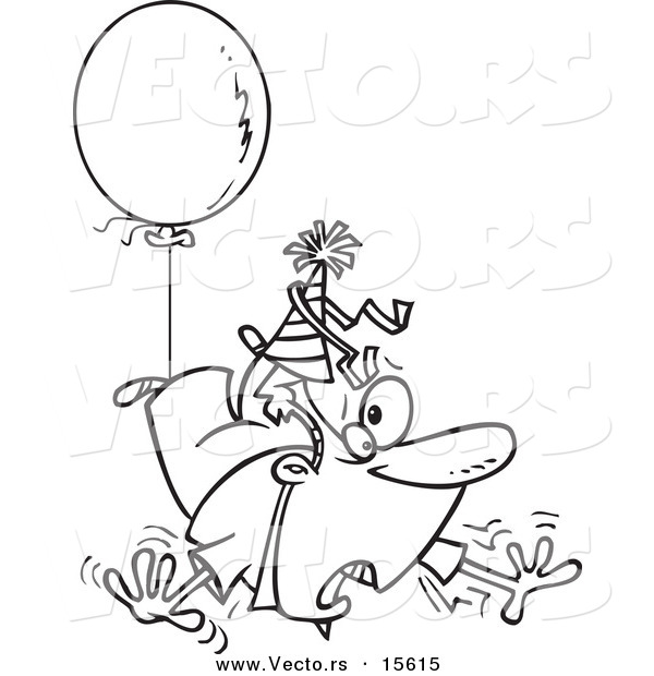 Vector of a Cartoon Awry Man Floating Away with a Party Balloon - Coloring Page Outline