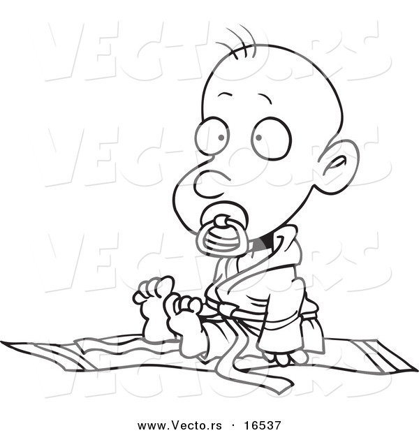Vector of a Cartoon Baby Boy in a Judoka Robe - Outlined Coloring Page Drawing