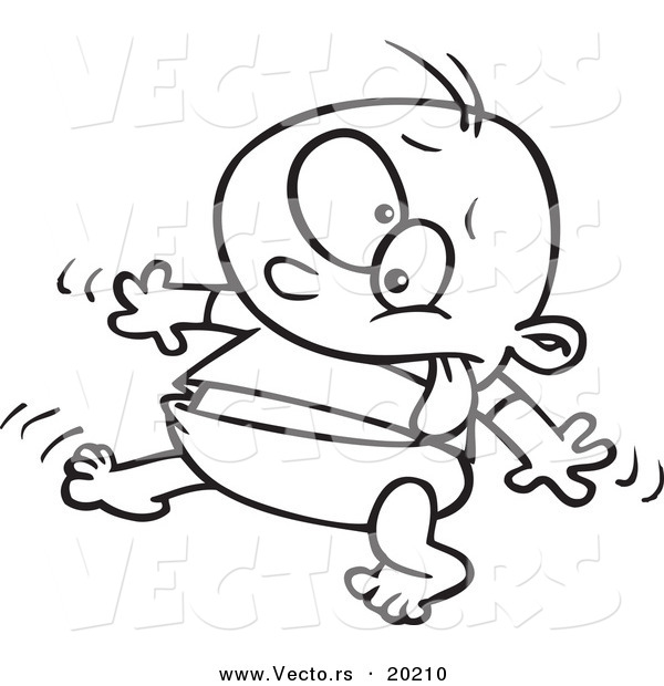 Vector of a Cartoon Baby Boy Taking His First Steps - Outlined Coloring Page