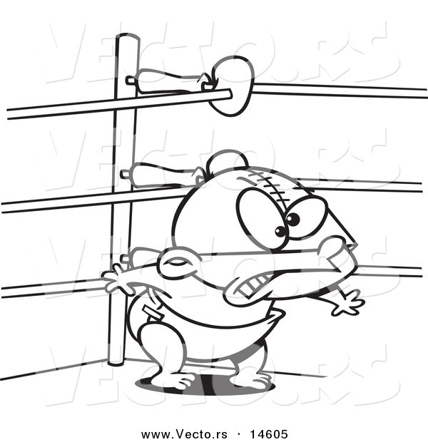 Vector of a Cartoon Baby Wrestler - Coloring Page Outline