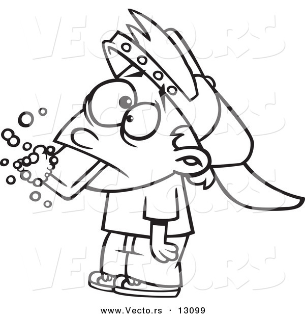 Vector of a Cartoon Bad Boy Getting His Dirty Mouth Washed out with Soap After Cussing - Outlined Coloring Page
