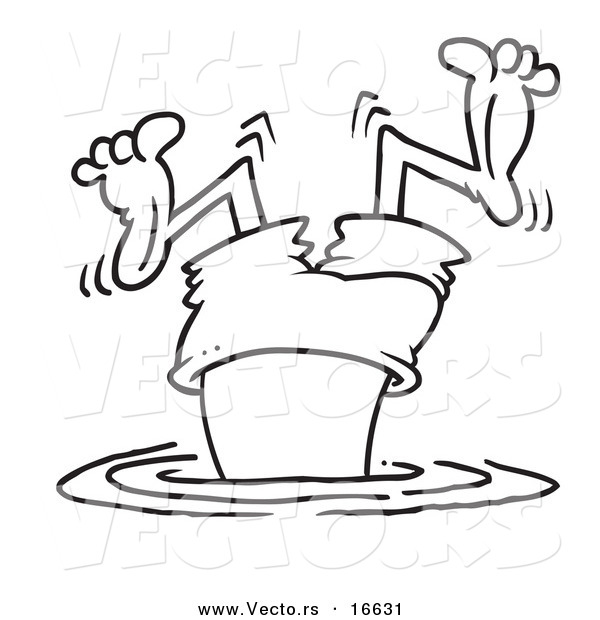 Vector of a Cartoon Bad Diver Wiggling His Legs - Outlined Coloring Page Drawing