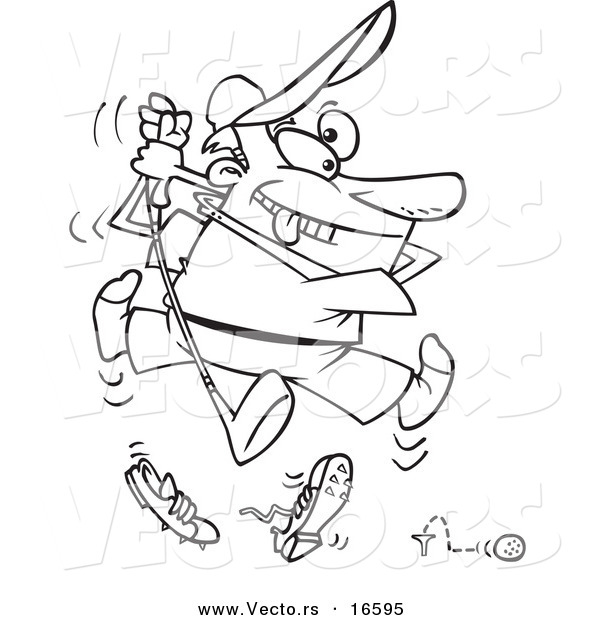 Vector of a Cartoon Bad Golfer Swinging - Outlined Coloring Page Drawing