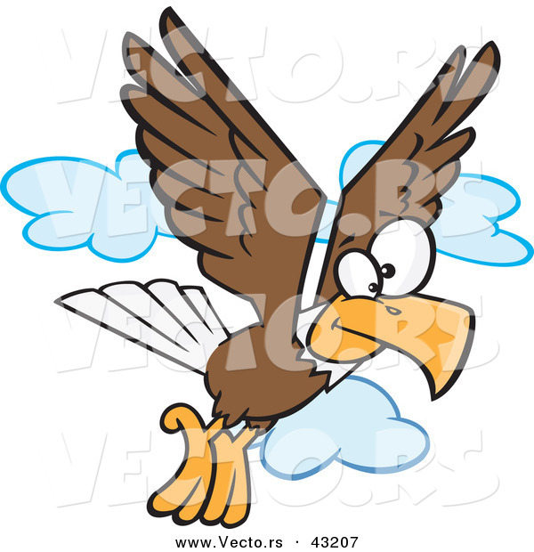 Vector of a Cartoon Bald Eagle Flying with Clouds