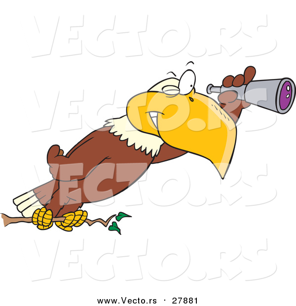 Vector of a Cartoon Bald Eagle Using a Telescope
