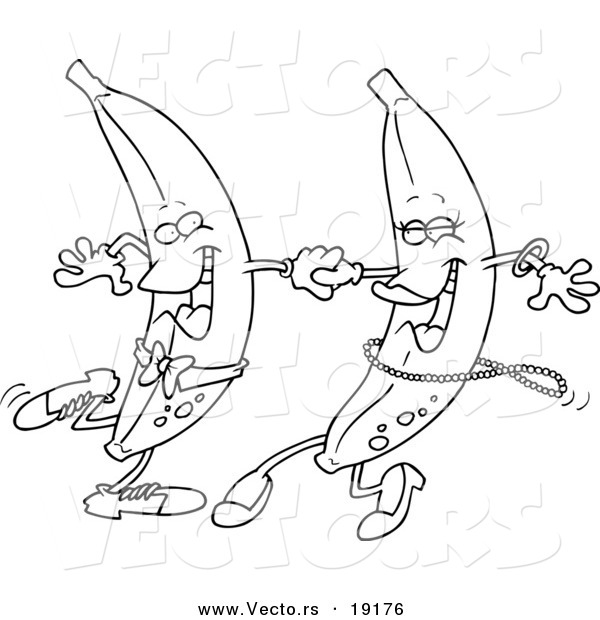 Vector of a Cartoon Banana Couple Dancing - Outlined Coloring Page
