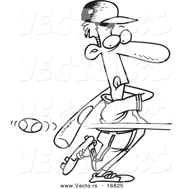 Vector of a Cartoon Baseball Batter Striking out - Coloring Page Outline