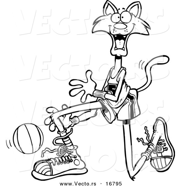 Vector of a Cartoon Basketball Cat - Coloring Page Outline