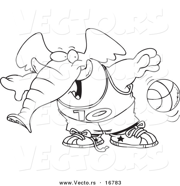 Vector of a Cartoon Basketball Elephant - Coloring Page Outline